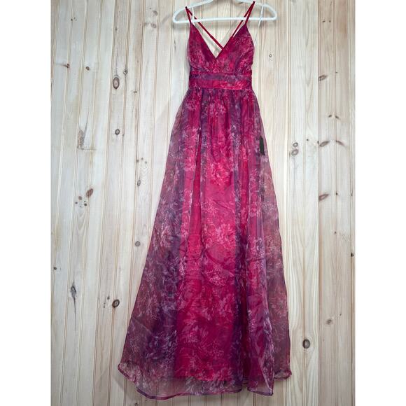 NWT Lulus Romance That Wows Magenta Floral Print Organza Maxi Dress Prom Sz XS - Picture 8 of 9